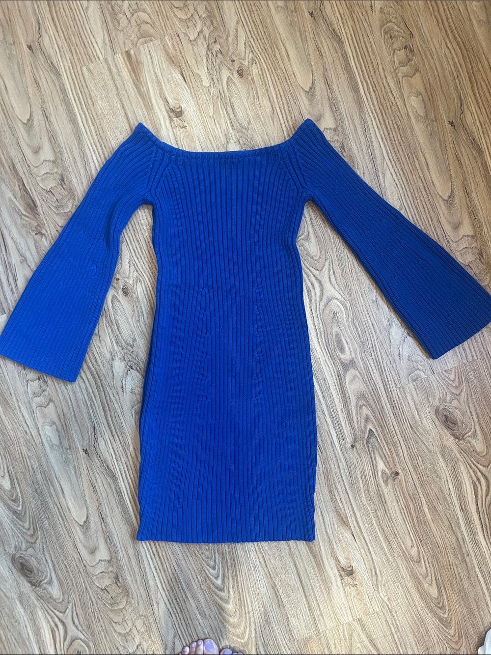 525 Brand Off-Shoulder Ribbed Knit Dress in Cobalt Blue